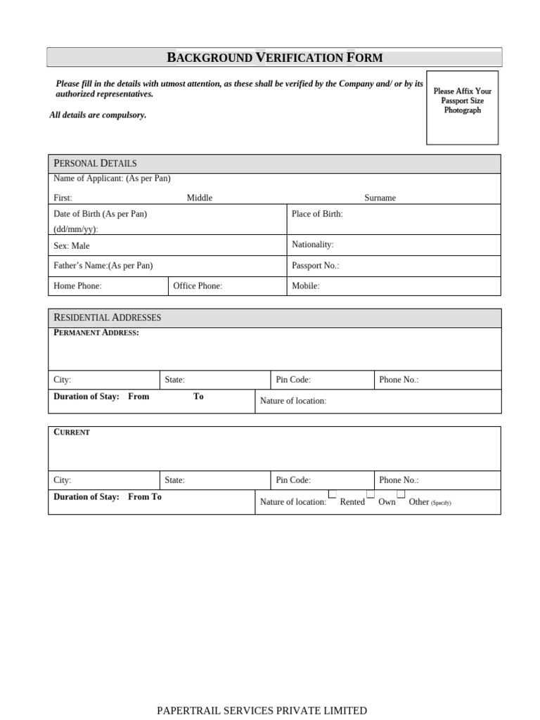 Background Verification Form Template | PDF | Employment