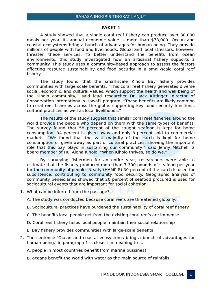 Coral Reef Fishery's Community Impact | PDF | Mental Health | Climate ...