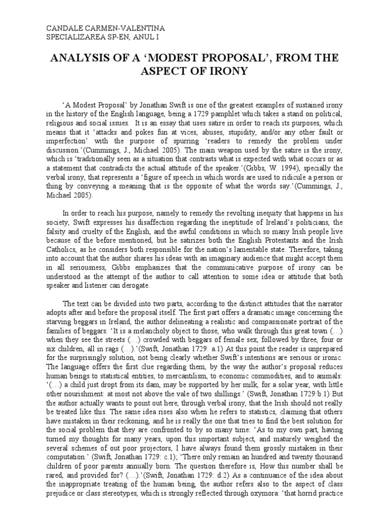 Analysis of A Modest Proposal From The Aspect of Irony Eseu PDF