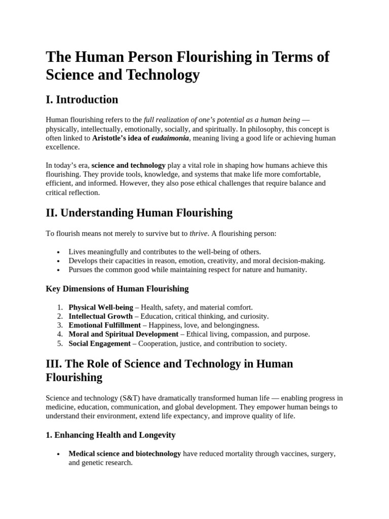 Human Flourishing through Science & Technology | PDF | Science | Well Being