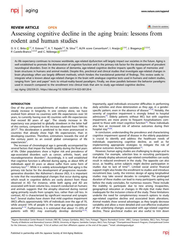 Cognitive Decline in Aging: Insights & Tests | PDF | Memory | Synapse