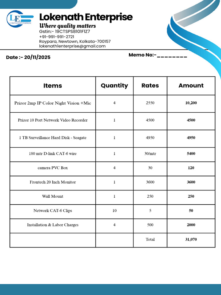 Surveillance Equipment Purchase Invoice | PDF