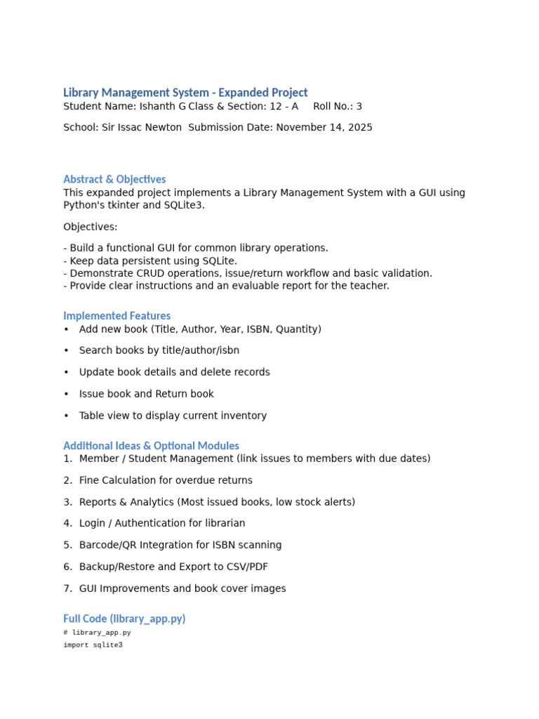 Library Management System Project | PDF | Computer Science | Software ...