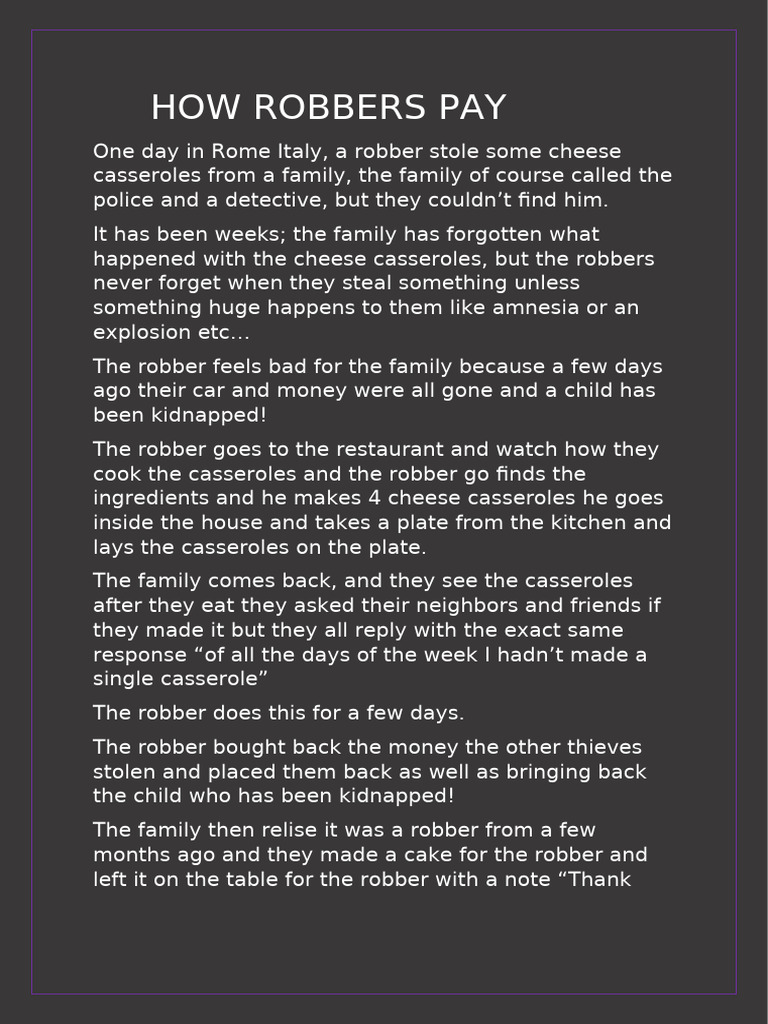 The Robber's Redemption Story | PDF | Bakery