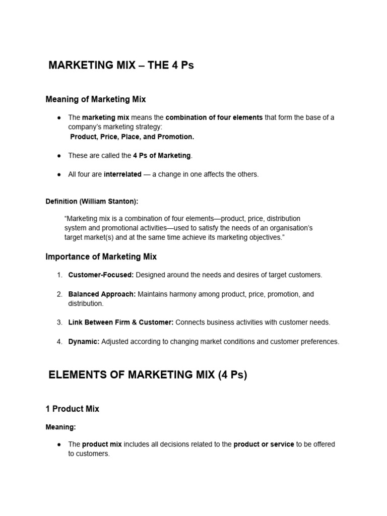 Understanding the Marketing Mix: 4 Ps | PDF | Pricing | Marketing