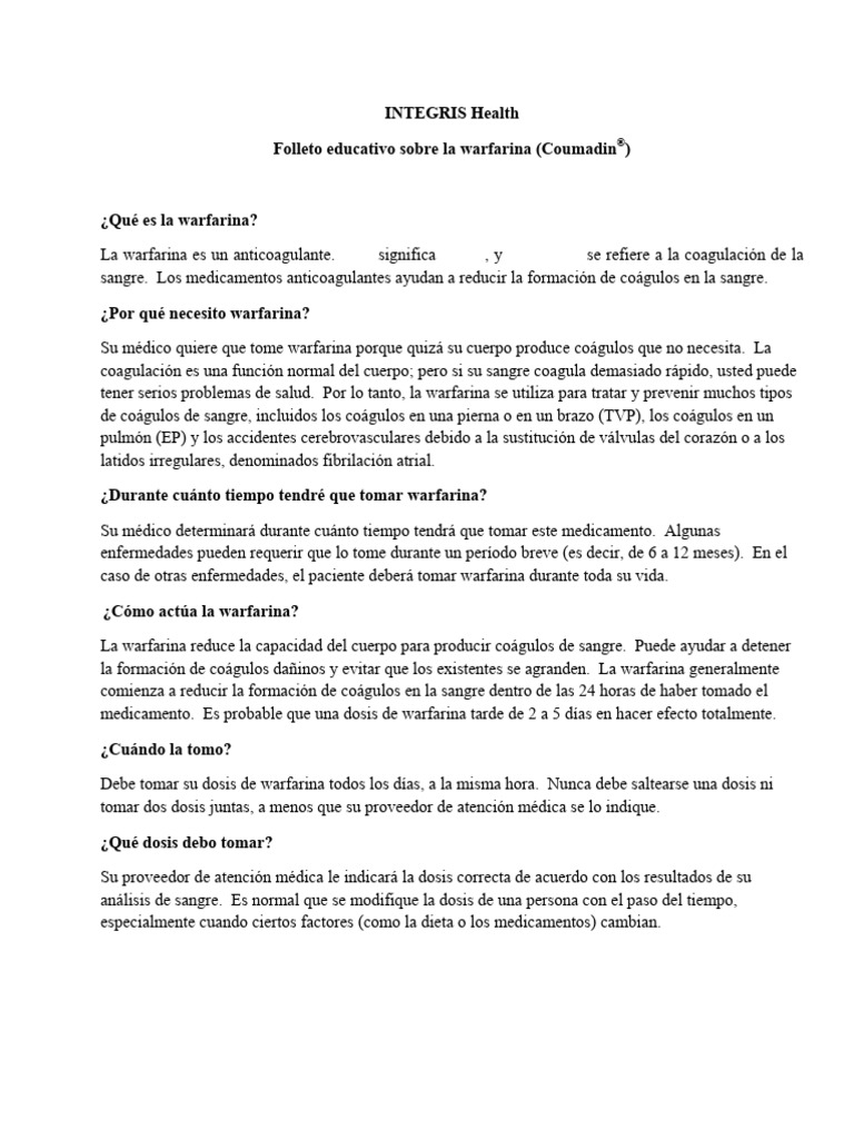 Guía sobre la warfarina y su uso | PDF | Especialidades Medicas ...