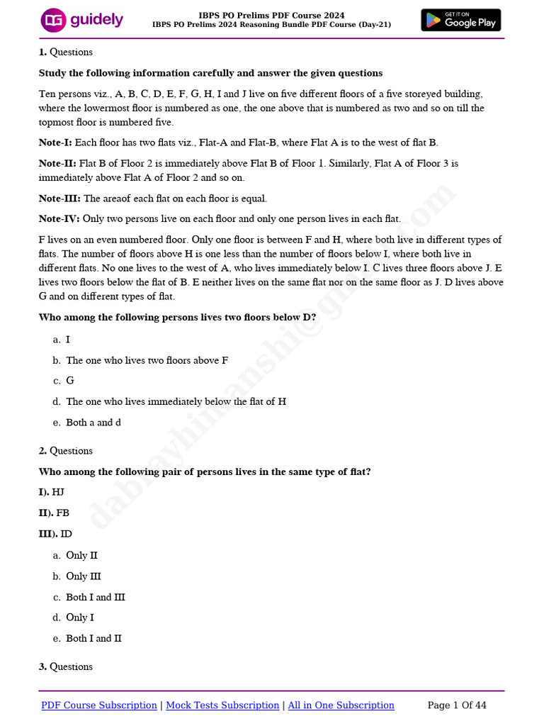 IBPS PO Prelims 2024 Reasoning Bundle PDF Course (Day-21) | PDF