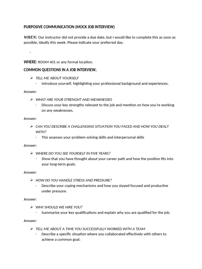 Mock Job Interview | PDF