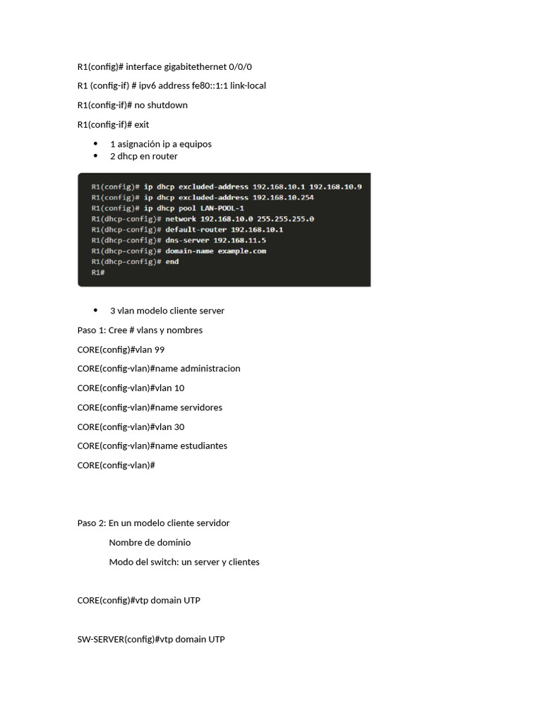 Configuración de VLANs y DHCP en Cisco | PDF | Dirección IP | Protocolo ...