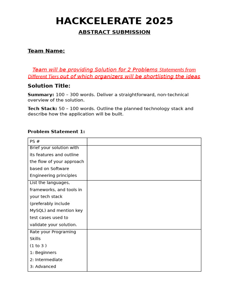 Hackcelerate 2025 Abstract Submission Guide | PDF