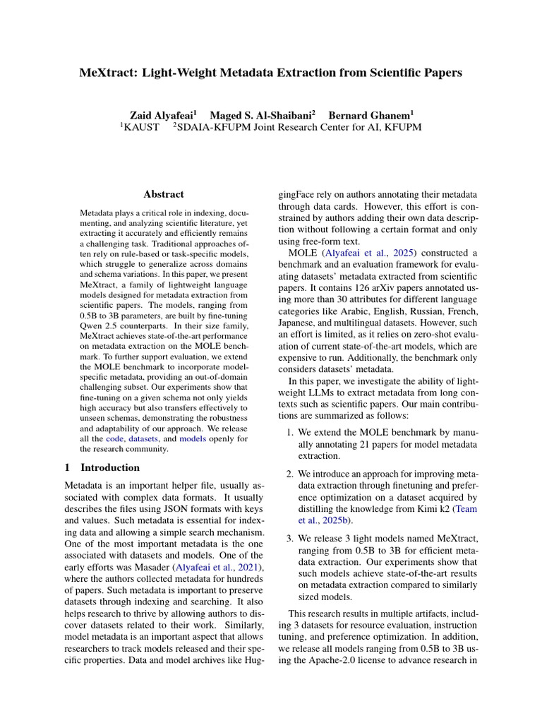 MeXtract Light-Weight Metadata Extraction From Scientific Papers | PDF ...