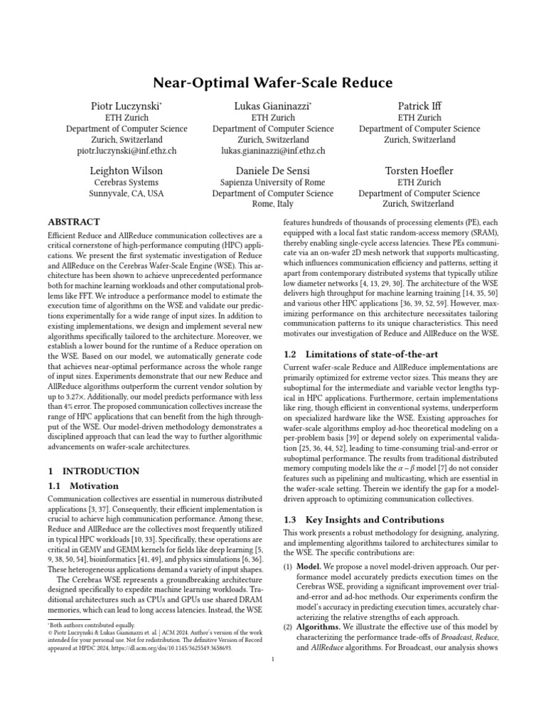 Near Optimal Wafer Scale Reduce | PDF | Computing | Computer Engineering