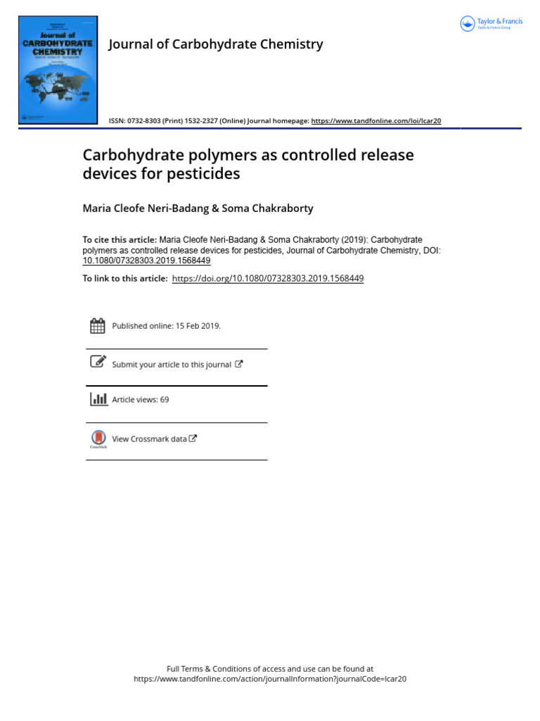 Carbohydrate Polymers As Controlled Release Devices For Pesticides ...