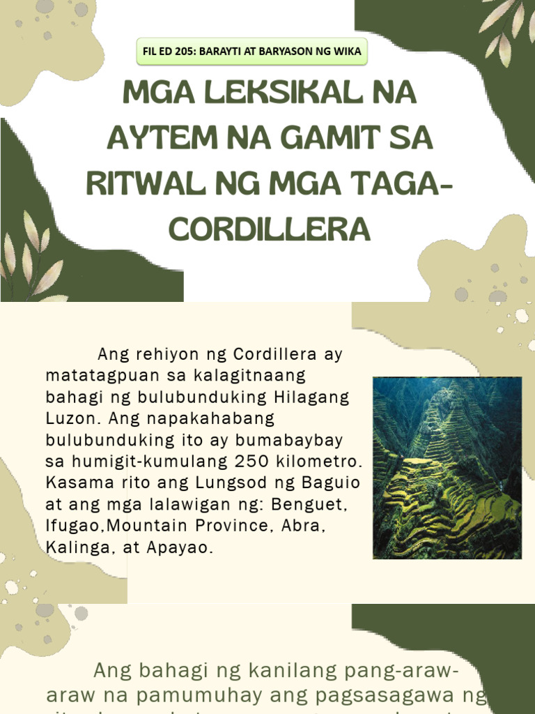 Mga Leksikal Na Aytem Na Gamit Sa Ritwal NG Mga Cordillera (Pangkat ...