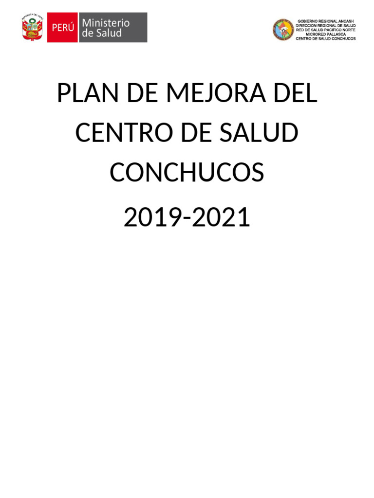 Plan de Mejora Del Centro de Salud Conchucos | PDF | Cuidado de la ...