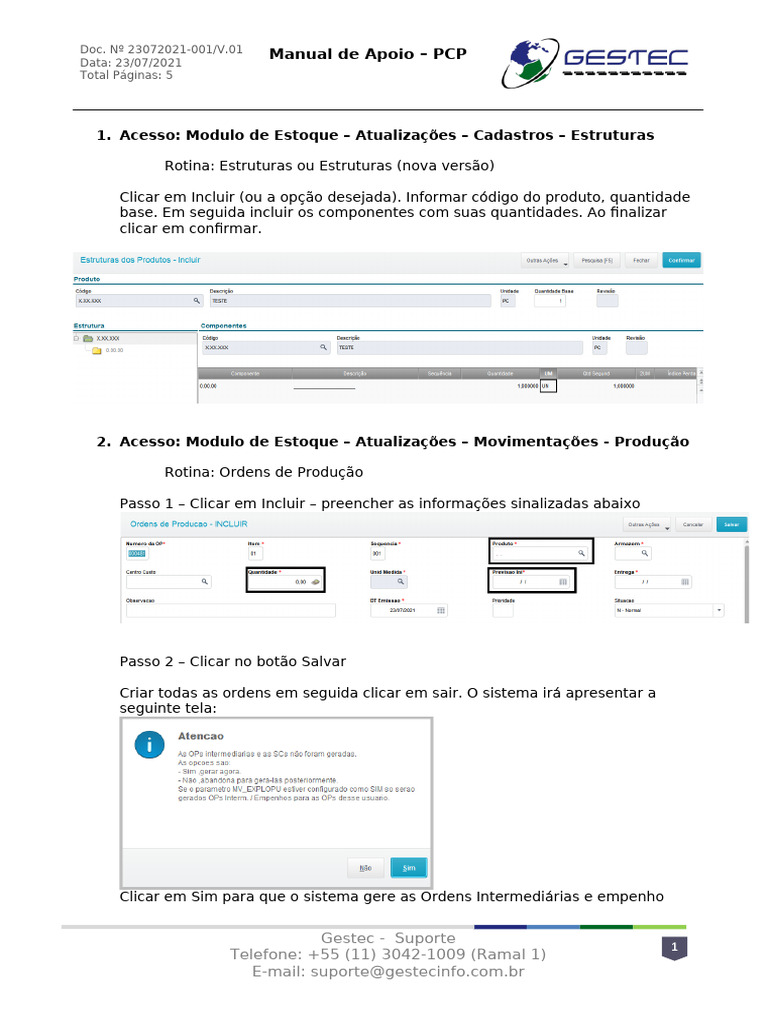 Manual de Apoio PCP - Estoque e Produção | PDF | Informática | Programas