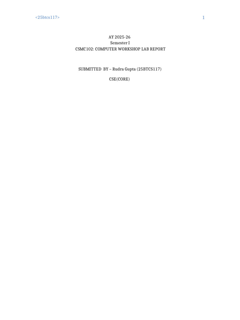 Computer Workshop Lab Report 2025-26 | PDF | Booting | Random Access Memory