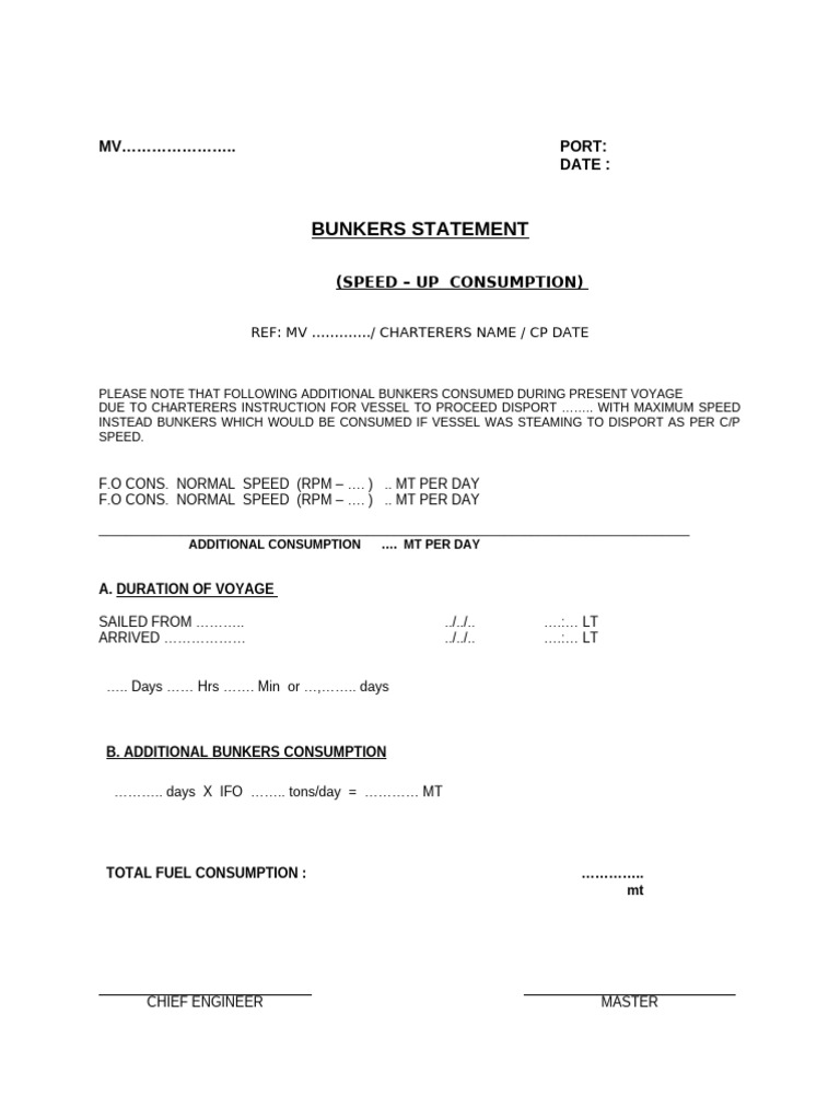 Bunkers Consumption Statement for MV | PDF