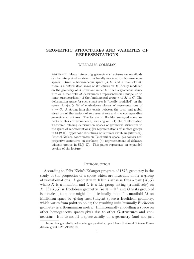 Geometric Structures and Varieties of Representations - William M ...