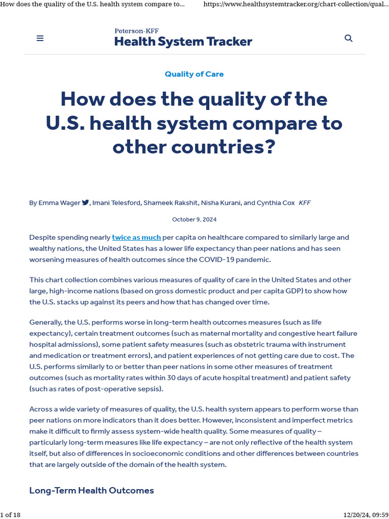 How Does The Quality of The U.S. Health System Compare To Other ...