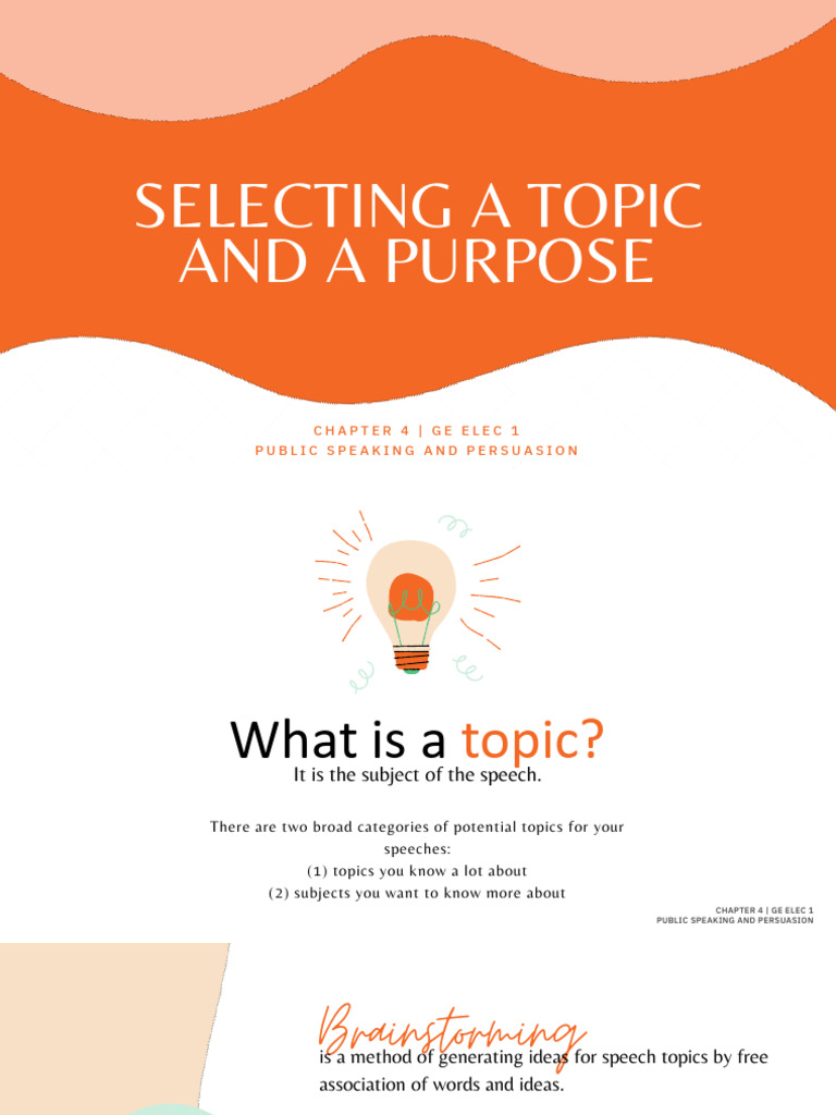 Choosing Speech Topics and Purposes | PDF | Public Speaking | Persuasion
