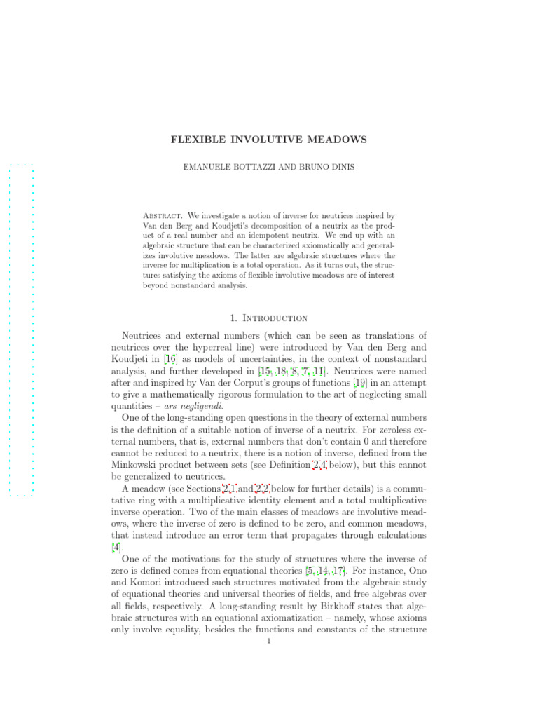 Flexible Involutive Meadows Explained | PDF | Numbers | Field (Mathematics)