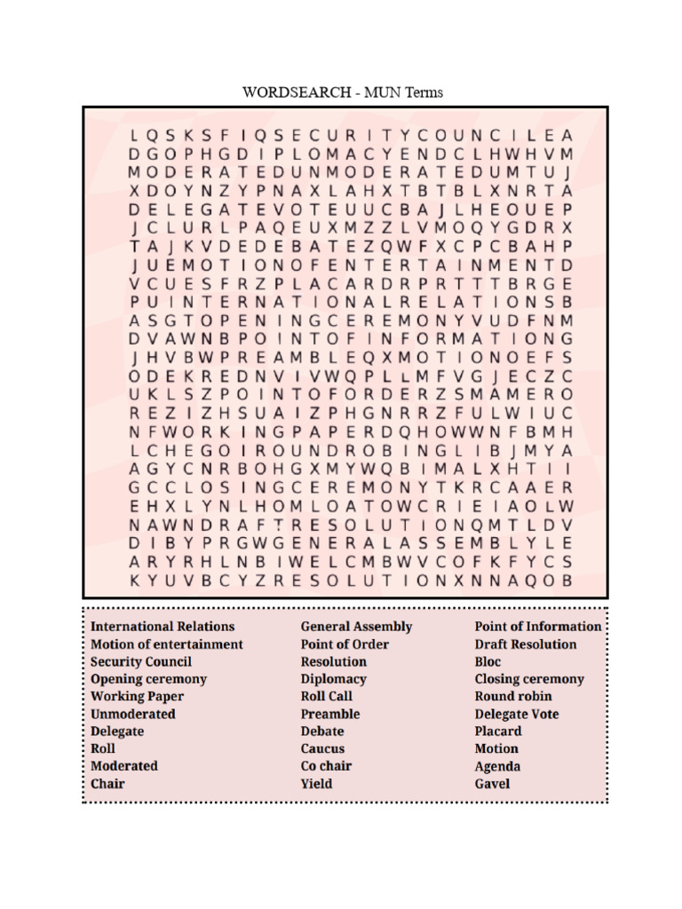 Wordsearch - Mun Terms | PDF