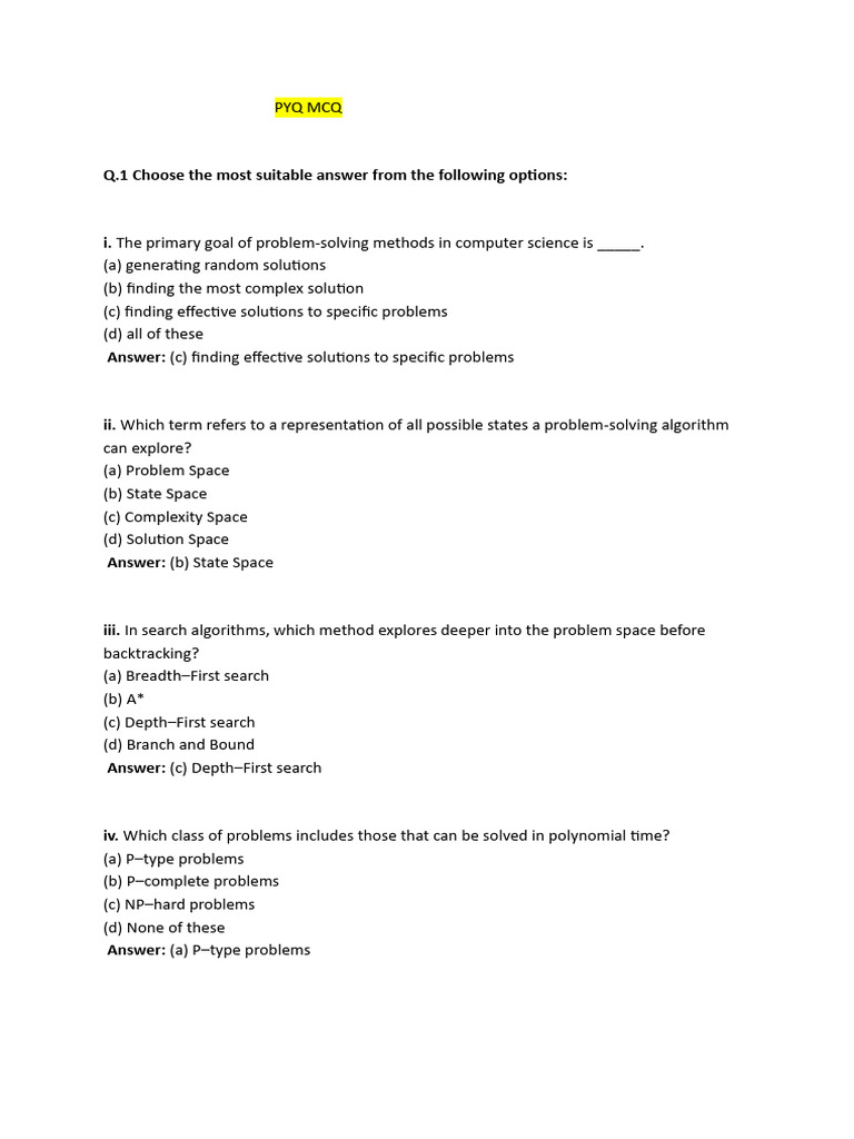 Computer Science Problem-Solving MCQs | PDF | Mathematical Optimization ...