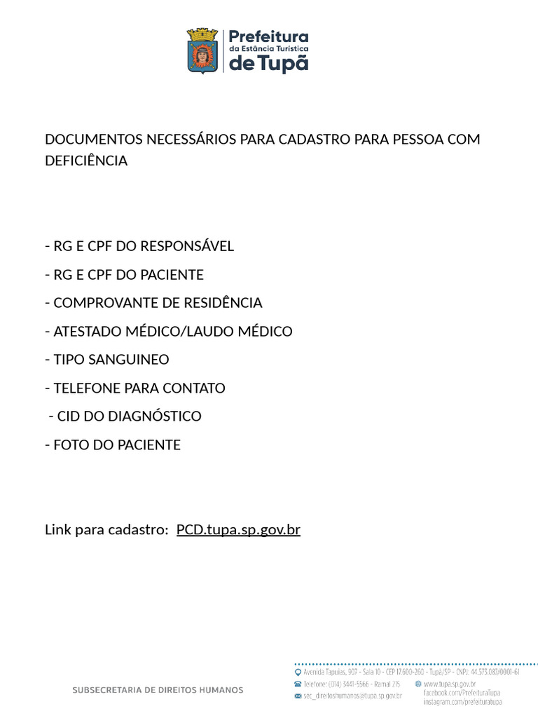 Cadastro de PCD: Documentos Necessários | PDF