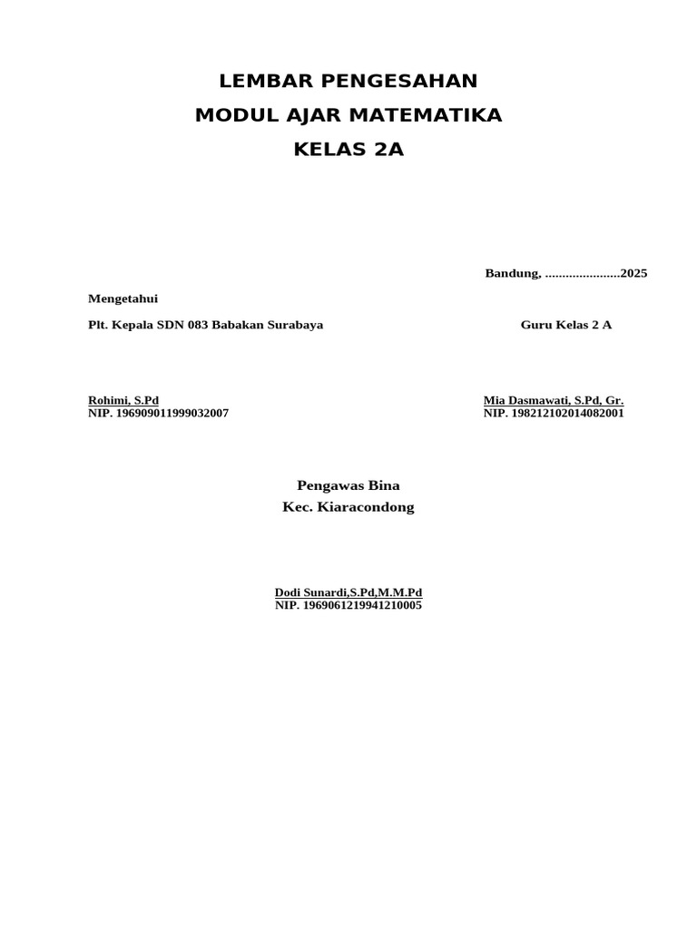 Modul Ajar Matematika Kelas 2A 2025 | PDF