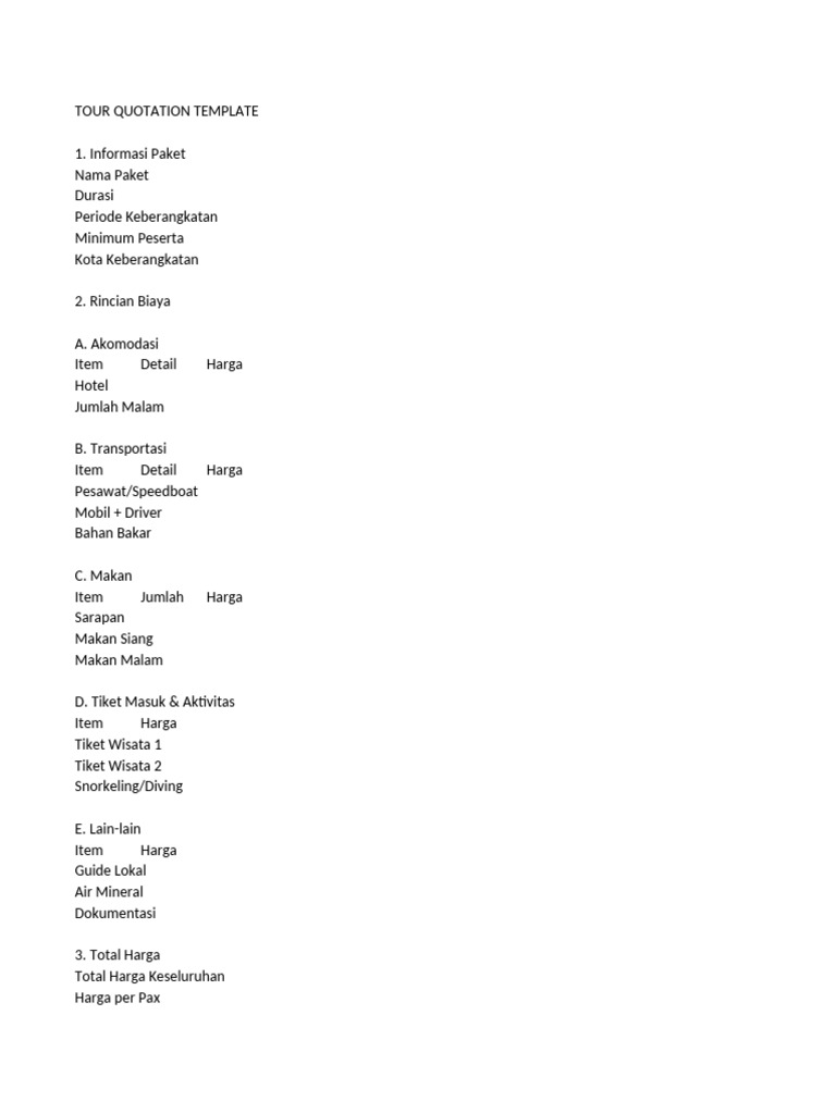 Tour Quotation Template | PDF