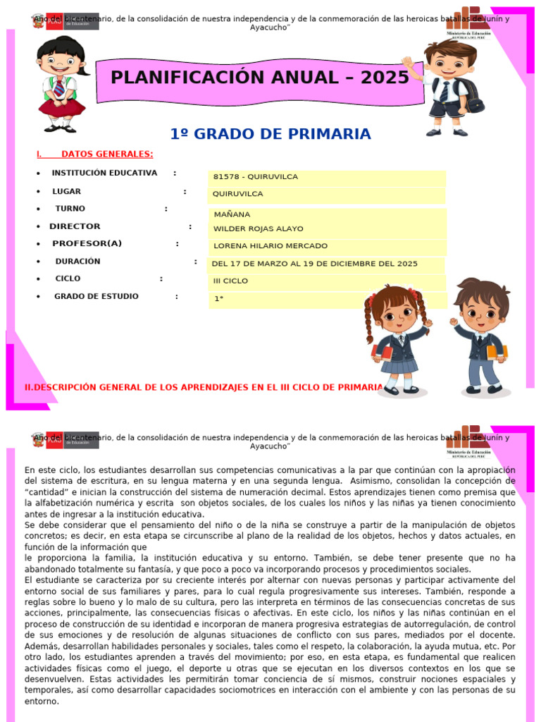 1° Grado Plan Anual 2025 | PDF | Datos | Geometría