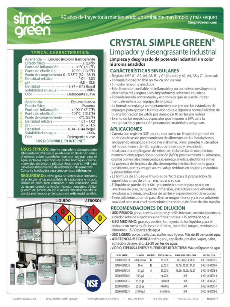 4.1 Simple Green Crystal - Ficha Técnica | PDF