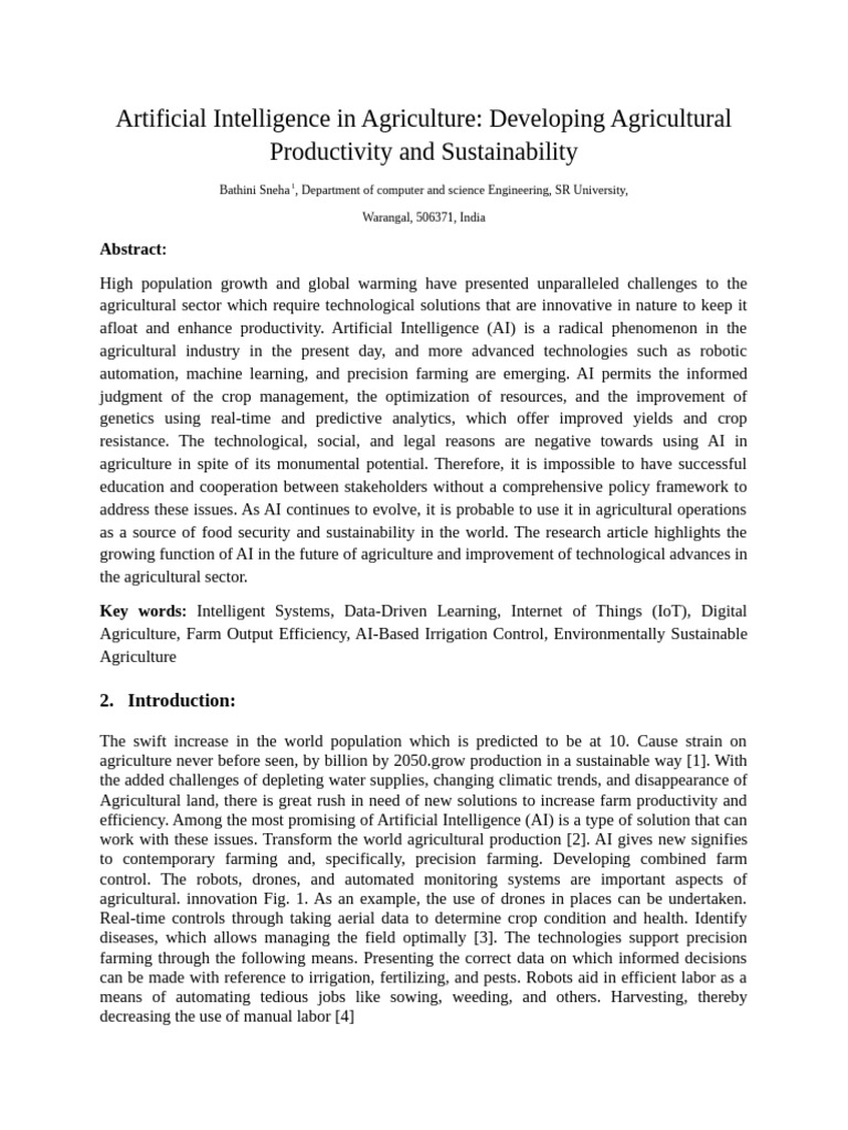 Artificial Intelligence in Agriculture | PDF | Artificial Intelligence ...