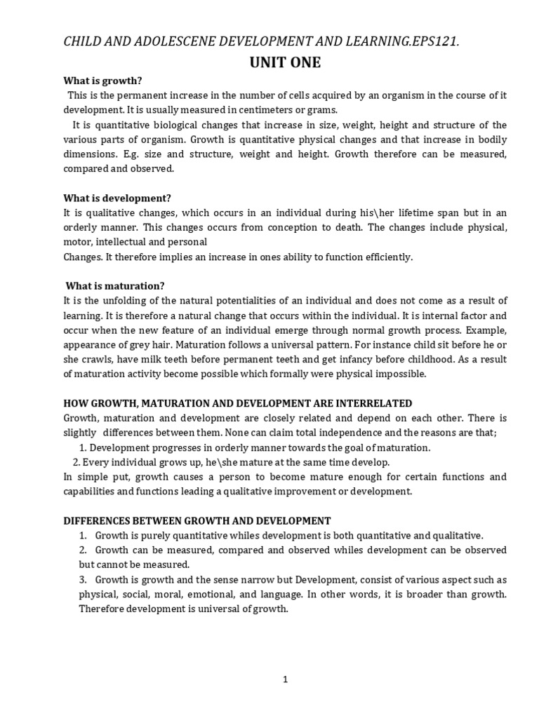 Child and Adolescent Development and Learning - Special Notes | PDF ...