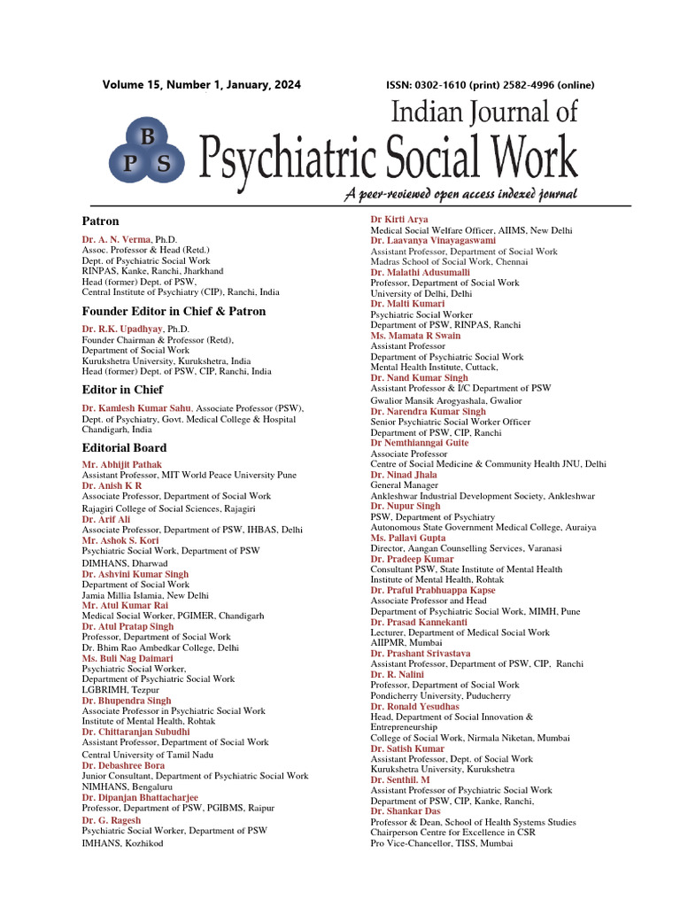 Indian Journal of Psychiatric Social Work | PDF | Occupational Burnout ...