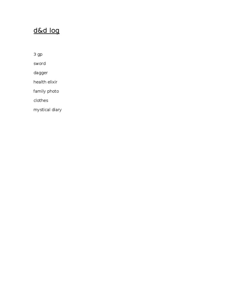 D&D Log: Inventory and Diary Entries | PDF