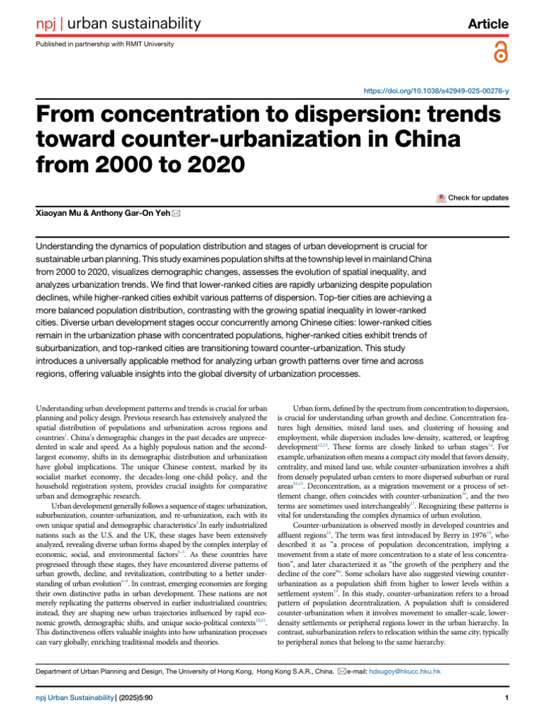 Counter-Urbanization Trends in China | PDF | City | Urbanization