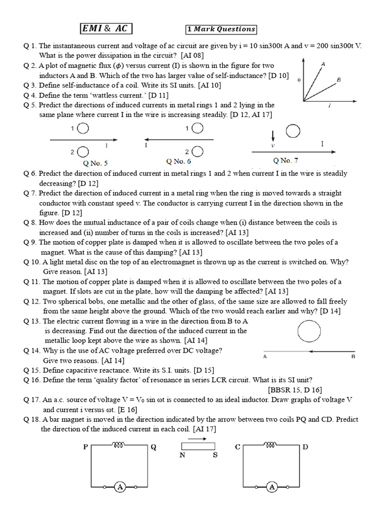 AC Circuit Analysis and Induction Questions | PDF | Inductor | Inductance