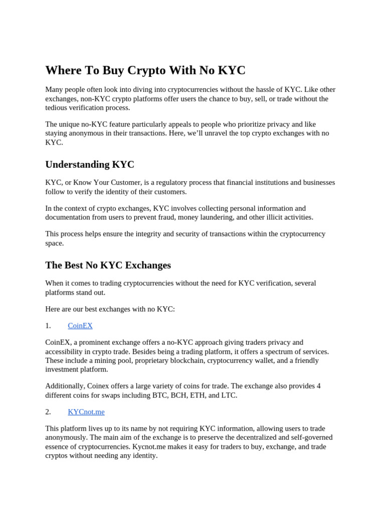 Where To Buy Crypto With No KYC | PDF | Cryptocurrency | Bitcoin