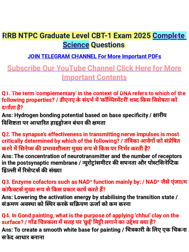 Science All Questions Asked in NTPC GRADUATE Level CBT 1 Exams 1 | PDF