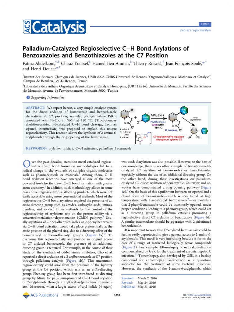 Palladium Catalyzed Regioselective C H Bond Arylations of Benzoxazoles ...
