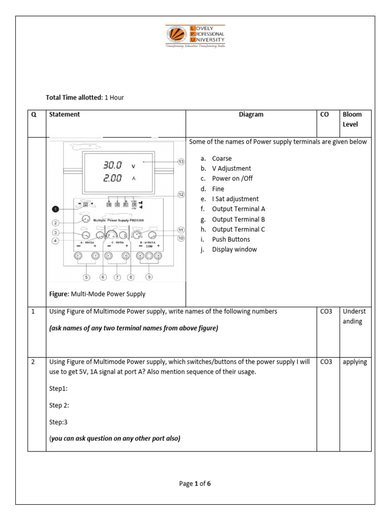 BEEE Laboratory Test 1 Guidelines | PDF | Electrical Engineering ...
