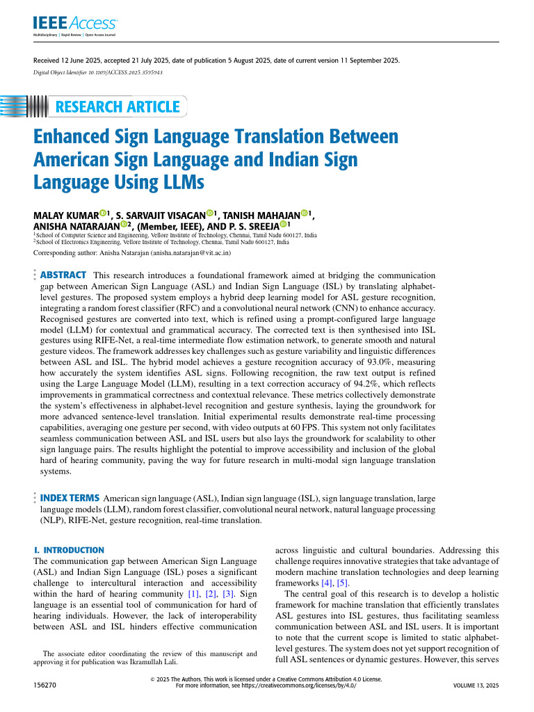 ASL to ISL Translation Using LLMs | PDF | Sign Language | Deep Learning