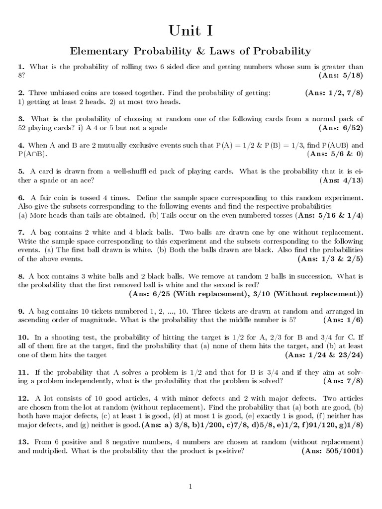PTRP Additional Unit 01 | PDF | Probability | Probability Theory