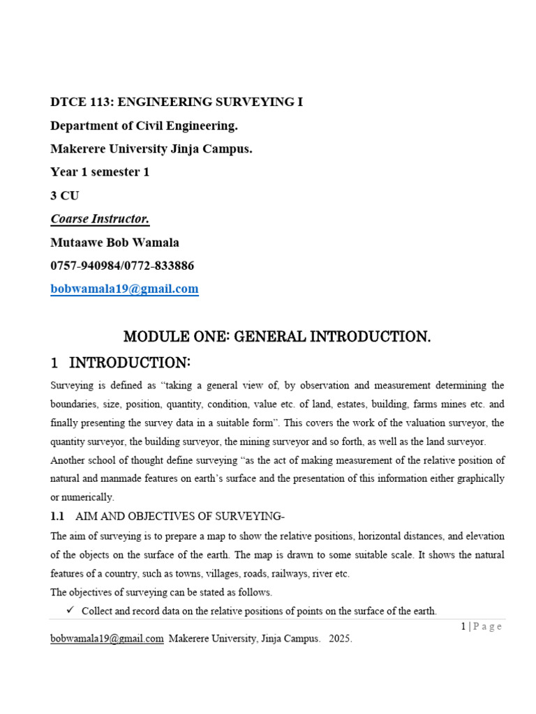 Engineering Surveying I Overview | PDF | Surveying | Observational Error