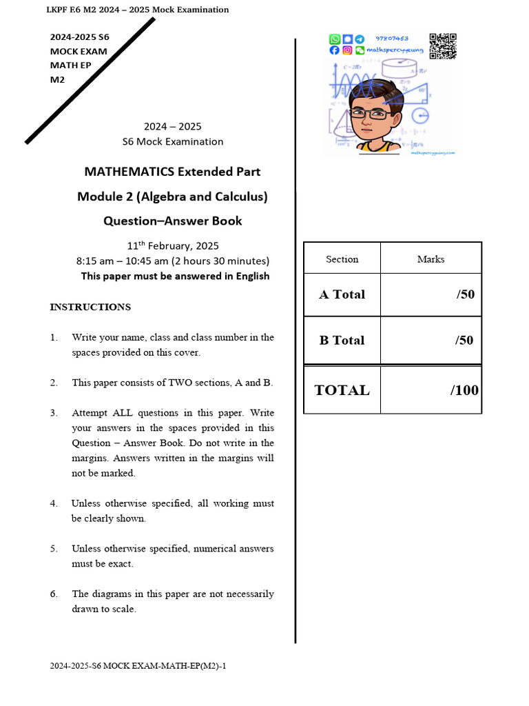 2024-2025 S6 Math EP M2 Mock Exam | PDF | Mathematical Physics | Geometry