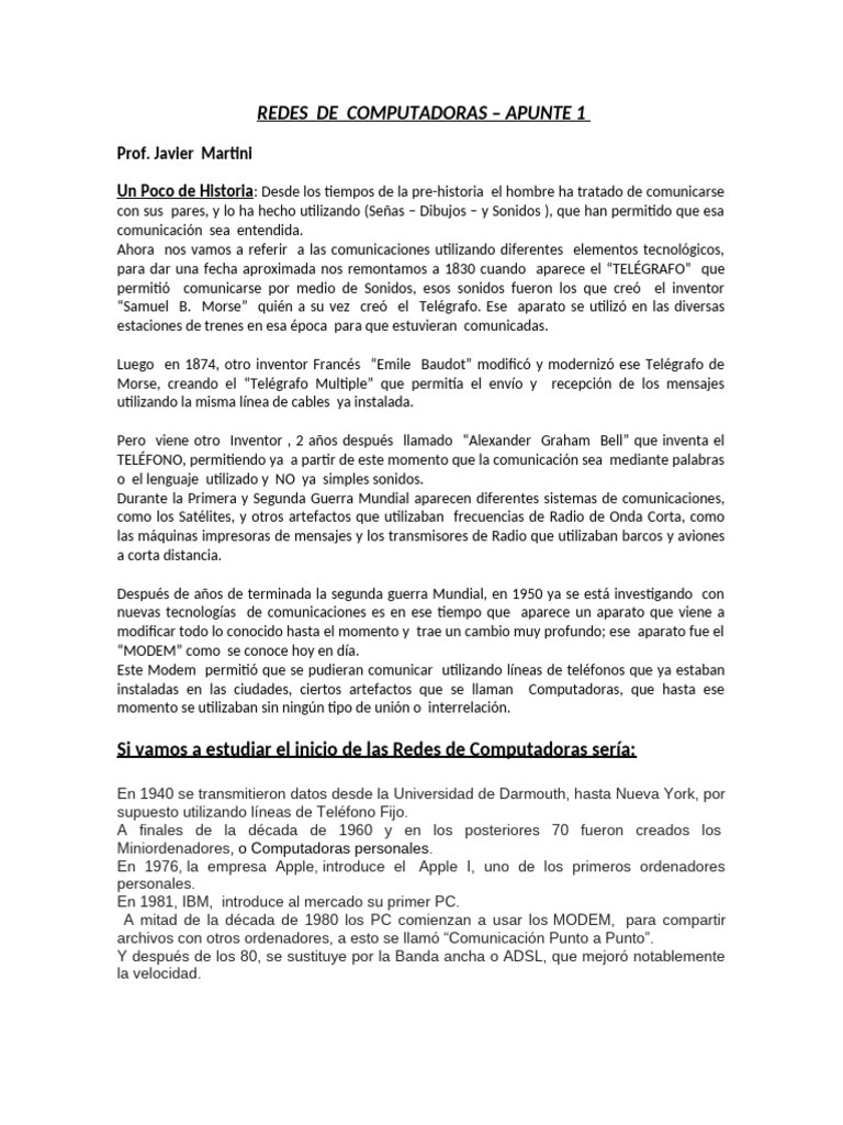 Historia y Tipos de Redes de Computadoras | PDF | Telegrafía ...