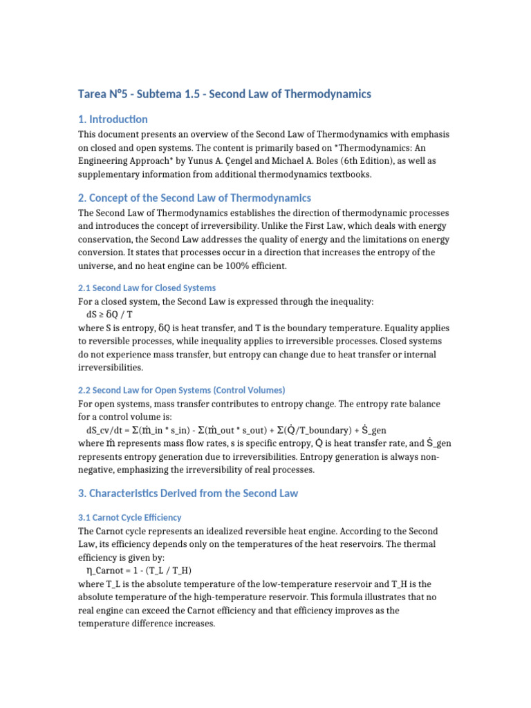 Tarea N5 Subtema 1 5 Second Law Thermodynamics | PDF | Entropy | Second ...