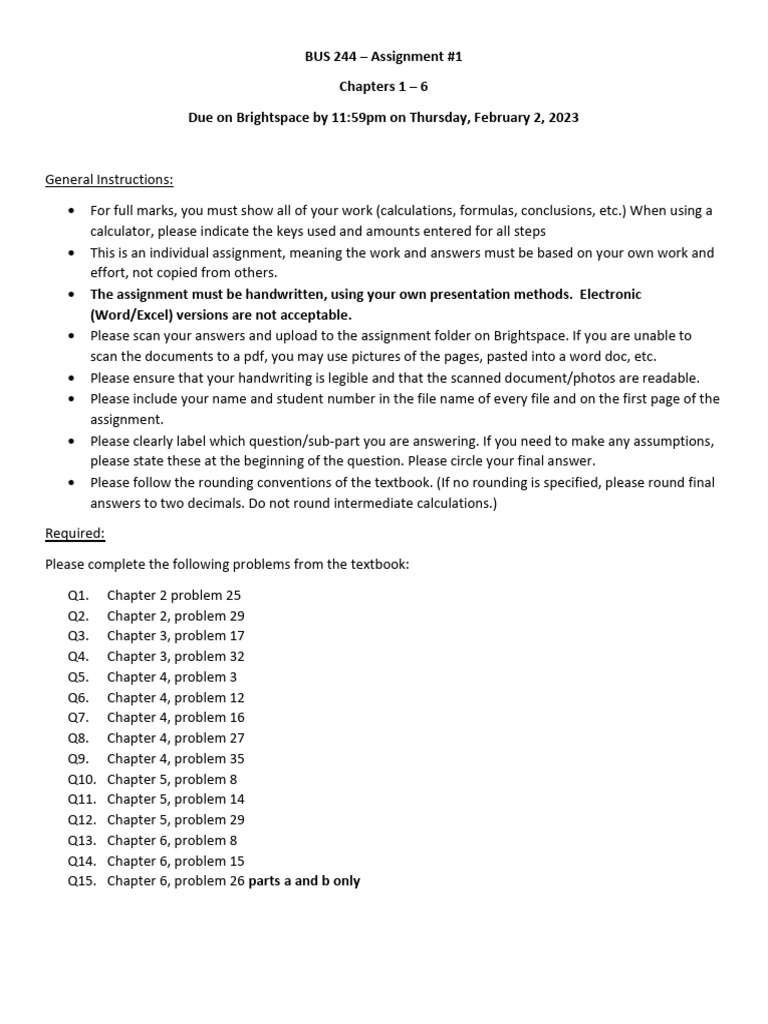 BUS 244 Assignment 1 Guidelines | PDF
